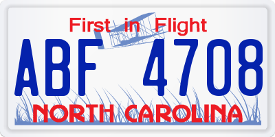 NC license plate ABF4708