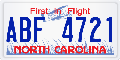 NC license plate ABF4721