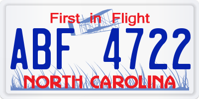 NC license plate ABF4722