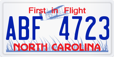 NC license plate ABF4723