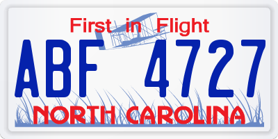 NC license plate ABF4727