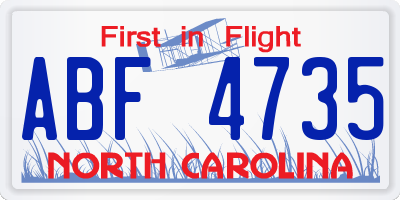 NC license plate ABF4735