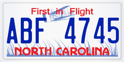NC license plate ABF4745