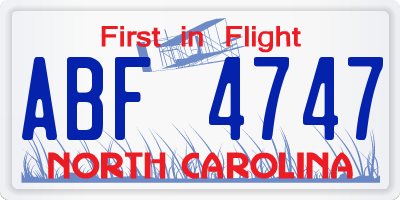 NC license plate ABF4747