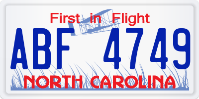 NC license plate ABF4749