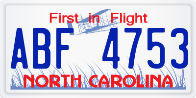 NC license plate ABF4753