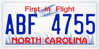 NC license plate ABF4755