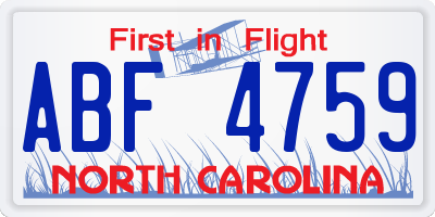 NC license plate ABF4759