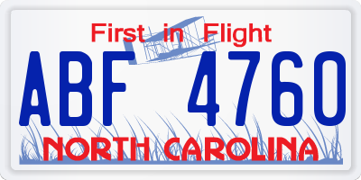 NC license plate ABF4760