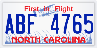 NC license plate ABF4765