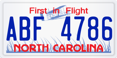 NC license plate ABF4786