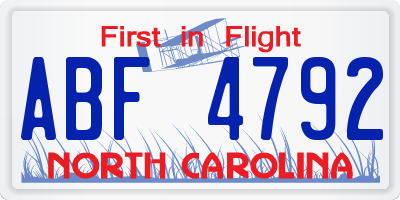 NC license plate ABF4792