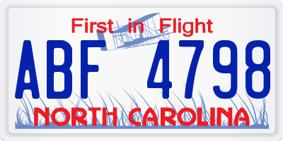 NC license plate ABF4798