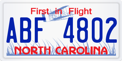 NC license plate ABF4802