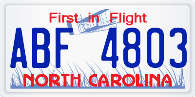 NC license plate ABF4803