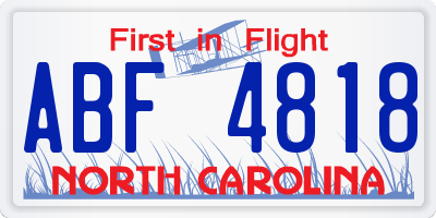 NC license plate ABF4818
