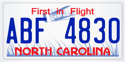 NC license plate ABF4830