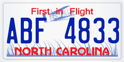NC license plate ABF4833