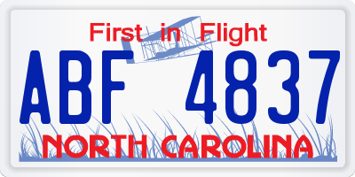 NC license plate ABF4837