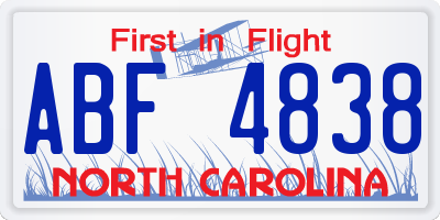 NC license plate ABF4838