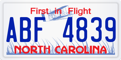 NC license plate ABF4839