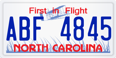 NC license plate ABF4845