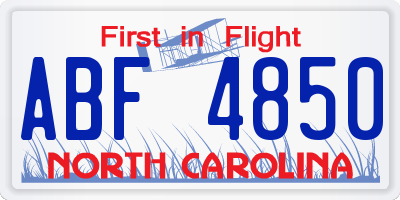 NC license plate ABF4850