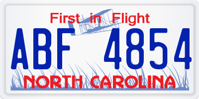 NC license plate ABF4854