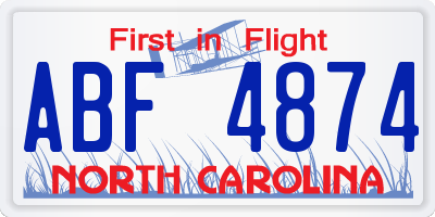 NC license plate ABF4874