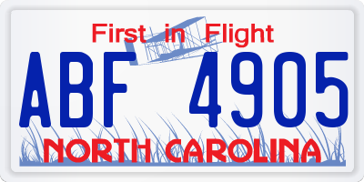 NC license plate ABF4905