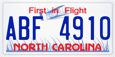 NC license plate ABF4910