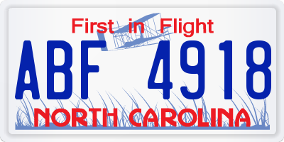 NC license plate ABF4918