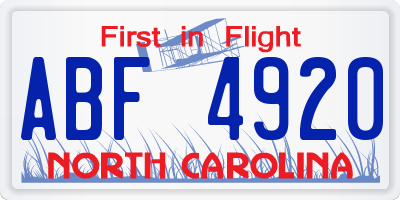 NC license plate ABF4920