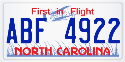 NC license plate ABF4922