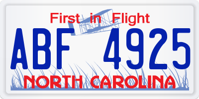NC license plate ABF4925