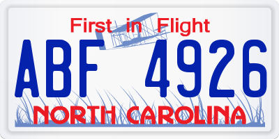 NC license plate ABF4926