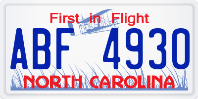 NC license plate ABF4930