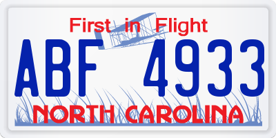 NC license plate ABF4933