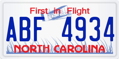 NC license plate ABF4934