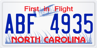 NC license plate ABF4935
