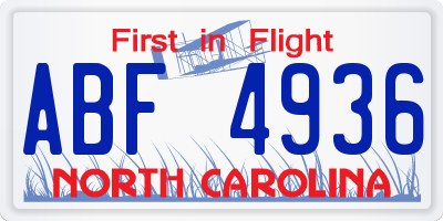 NC license plate ABF4936