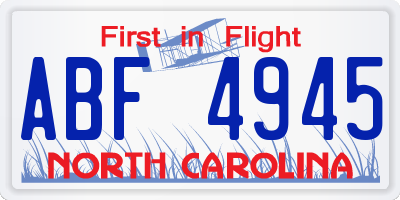 NC license plate ABF4945