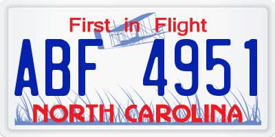 NC license plate ABF4951