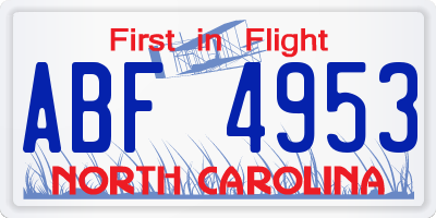 NC license plate ABF4953