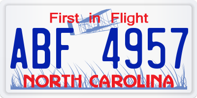 NC license plate ABF4957