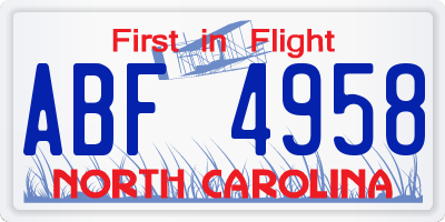 NC license plate ABF4958