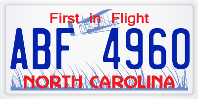 NC license plate ABF4960