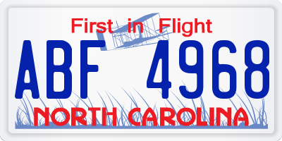 NC license plate ABF4968
