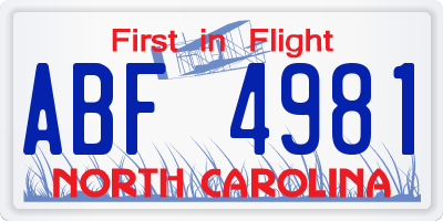 NC license plate ABF4981