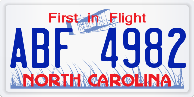 NC license plate ABF4982